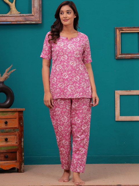 NITVAN Printed Round Neck Top & Trousers Co-Ords