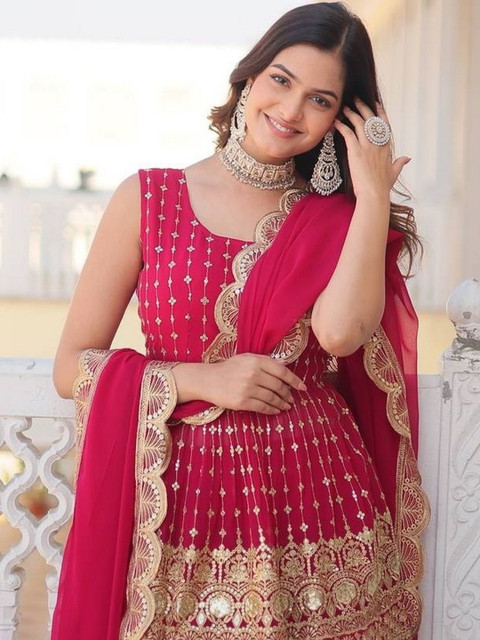 HERE&NOW Women Ethnic Motifs Embroidered Empire Gotta Patti Kurta with Sharara & With Dupatta - Image 5