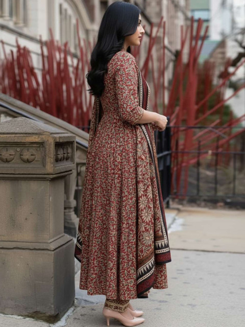 THE FAB FACTORY Women Floral Printed Panelled Kurta with Pyjamas & With Dupatta