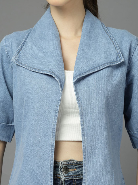 Style Quotient Spread Collar Denim Coat - Image 6