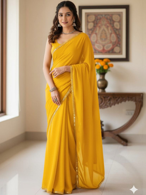 ALBIRA CREATION Sequinned Pure Georgette Banarasi Saree