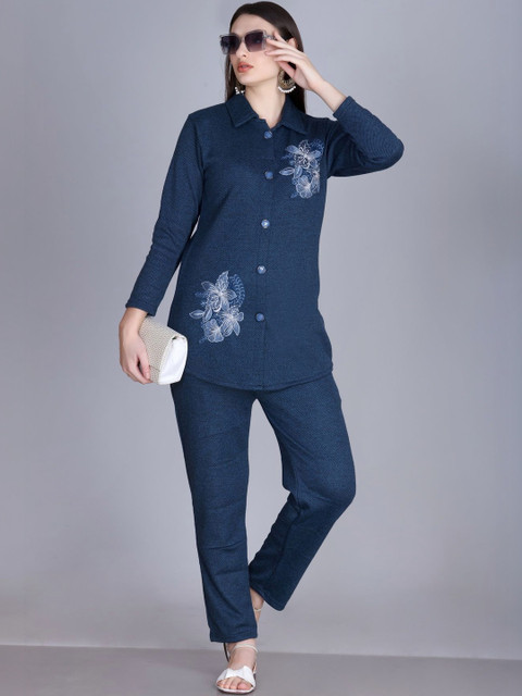 AREEMAS Embroidered Shirt Collar Shirt & Trousers Co-Ords