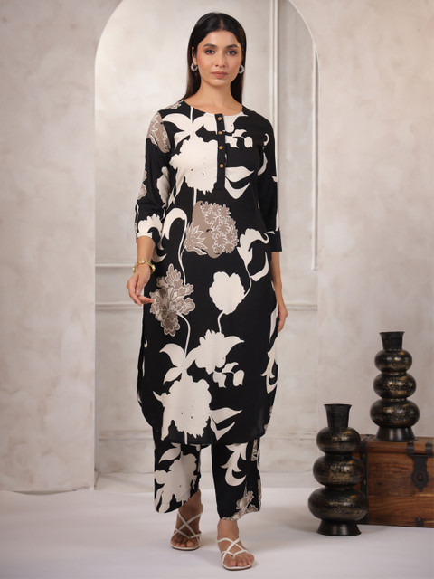 LYFJ Women Floral Printed Tunic With Trousers Co-ords - Image 2