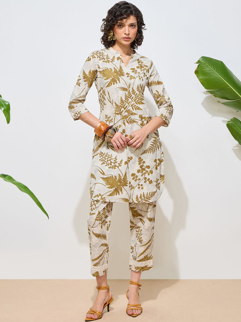 Saanjh Printed Pure cotton V-Neck Kurta & Trousers Co-Ords