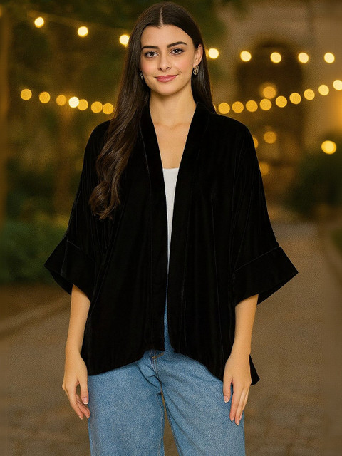 DressBerry Women Solid Velvet Shrug