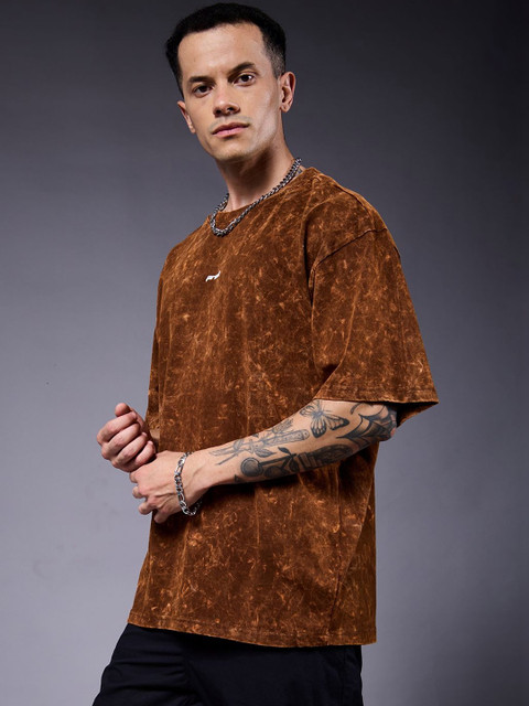 PRONK Men Oversized Typography Dyed T-shirt