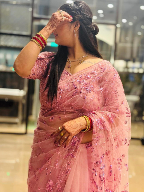 Being Naari Embellished Sequinned Net Heavy Work Saree