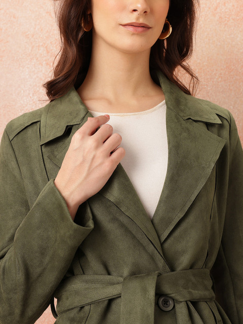 all about you Panelled Notched Lapel Suede Overcoat with Detachable Belt - Image 2