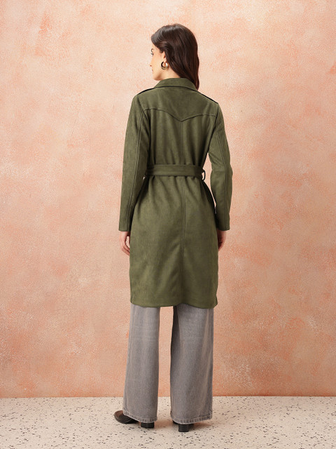 all about you Panelled Notched Lapel Suede Overcoat with Detachable Belt - Image 5