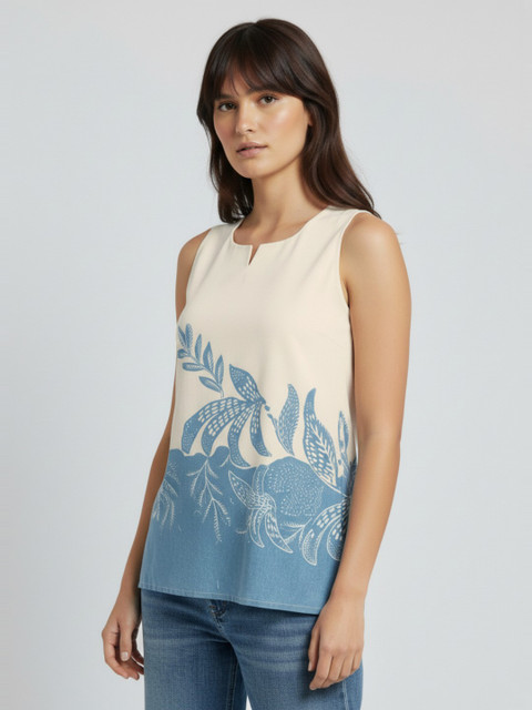 Anouk Rustic Floral Colourblocked Straight Kurti Top