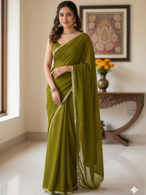 ALBIRA CREATION Sequinned Pure Georgette Banarasi Saree