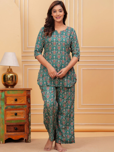 NITVAN Printed Round Neck Top & Trousers Co-Ords