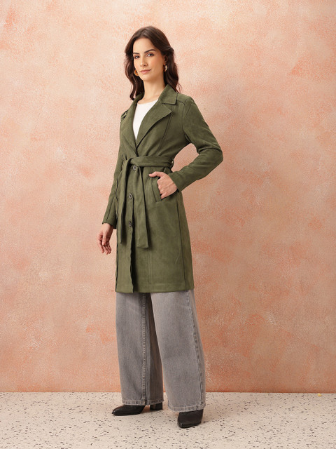 all about you Panelled Notched Lapel Suede Overcoat with Detachable Belt - Image 4