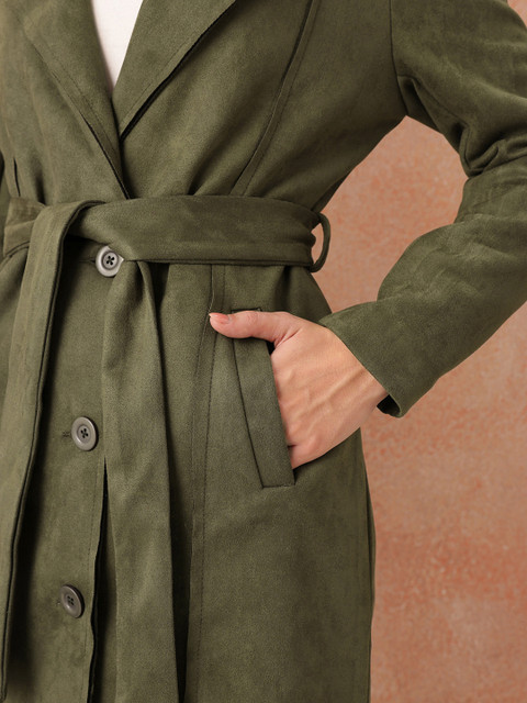 all about you Panelled Notched Lapel Suede Overcoat with Detachable Belt - Image 7