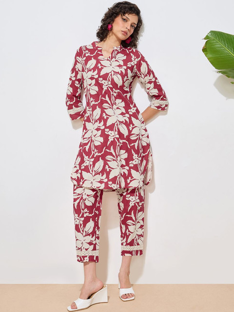 Saanjh Printed Pure cotton V-Neck Kurta & Trousers Co-Ords