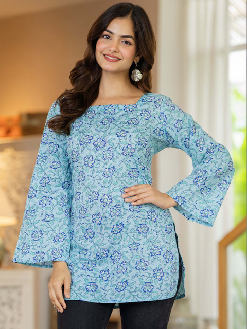 BAESD Floral Print Flared Sleeve Cotton Top