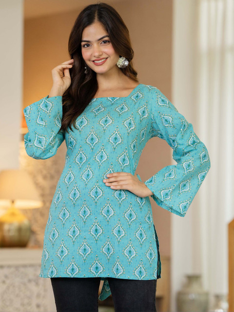 BAESD Print Bell Sleeve Ethnic Cotton Top
