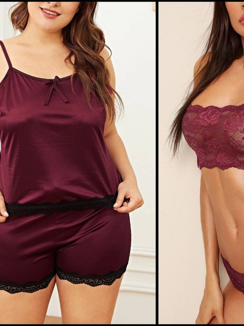 PHALIN Pack Of 2 Self Design Halter-Neck Baby Doll & Night Suit