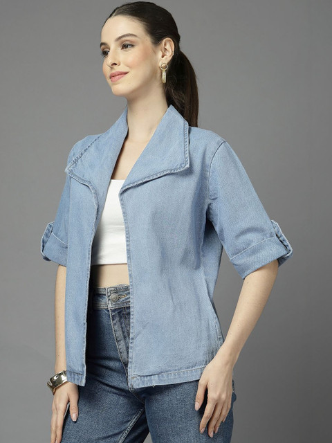 Style Quotient Spread Collar Denim Coat - Image 3