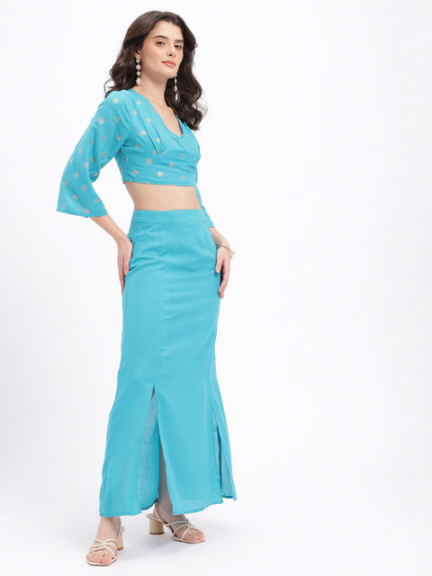 Blue Ethnic Embellished Co-Ords with Skirt