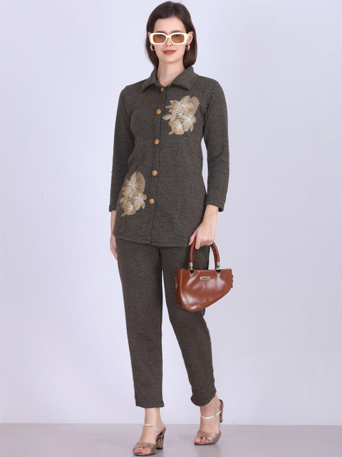 AREEMAS Embroidered Shirt Collar Shirt & Trousers Co-Ords