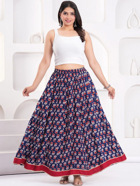 Maquien Printed Maxi Flared Skirts