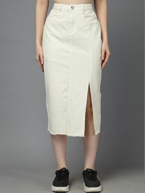 Style Quotient Cotton Midi A-Line Denim Skirts