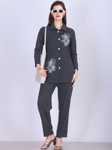 AREEMAS Embroidered Shirt Collar Shirt & Trousers Co-Ords