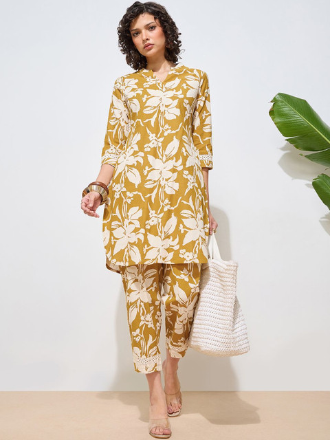 KALINI Printed Pure cotton V-Neck Kurta & Trousers Co-Ords