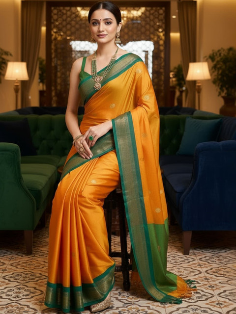 A S CREATION Woven Design Zari Art Silk Handloom Kanjeevaram Saree