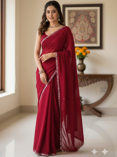 ALBIRA CREATION Embellished Sequinned Pure Georgette Banarasi Saree