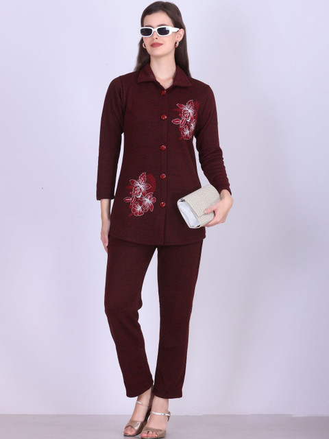AREEMAS Embroidered Shirt Collar Shirt & Trousers Co-Ords