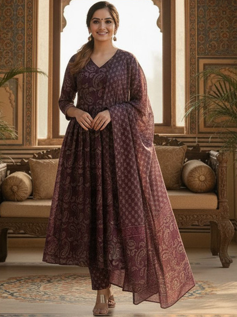 ARADHNA Women Ethnic Motifs Printed Empire Kurta with Trousers & With Dupatta