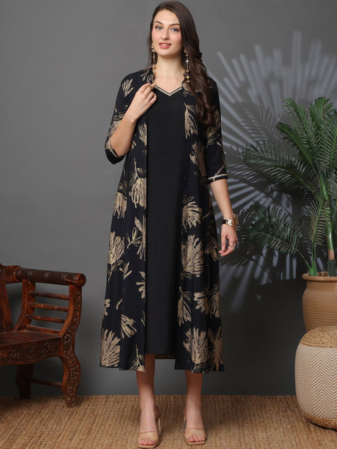 Claura Floral Print A-Line Midi Dress