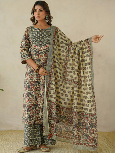 KALINI Women Pure Cotton Kurta with Trousers & With Dupatta