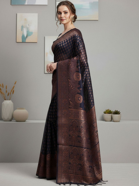 THREAD BOX Ethnic Motifs Zari Silk Blend Banarasi Saree - Image 3