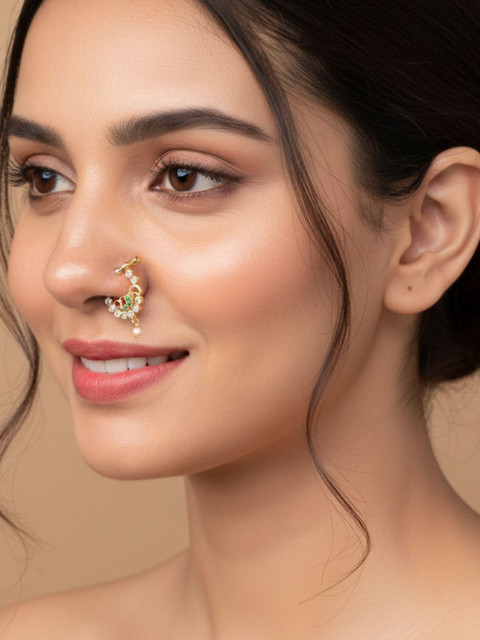 VIVAZS Gold-Plated American Diamond Studded Ring Nosepin