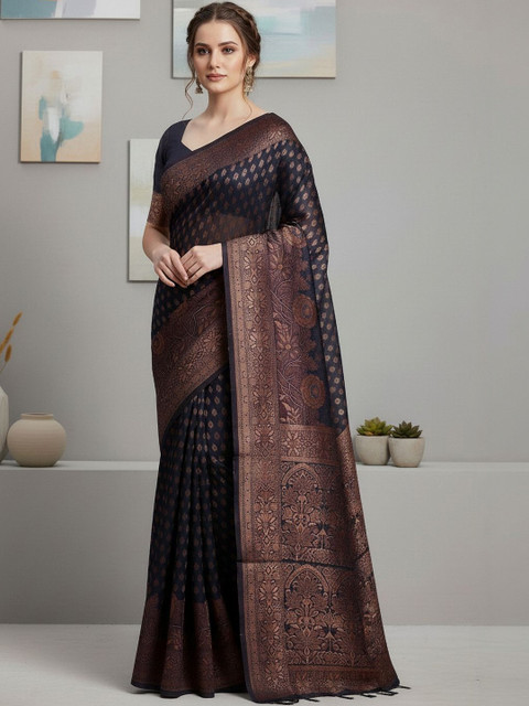 THREAD BOX Ethnic Motifs Zari Silk Blend Banarasi Saree - Image 2