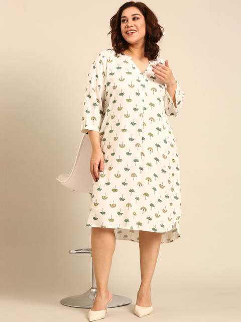 The Pink Moon Tropical Print A-Line Midi Dress