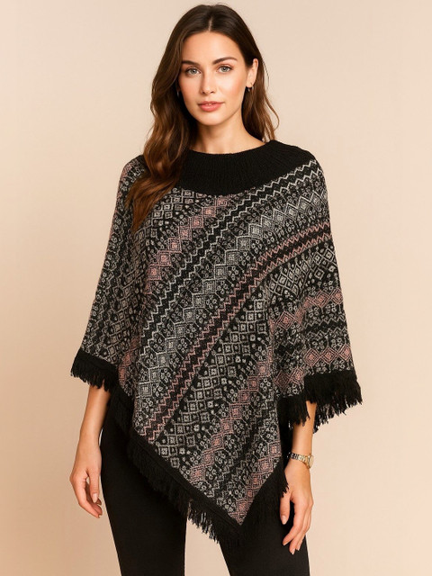 DISCOVERYLINE Women Printed Poncho with Fringed Detail
