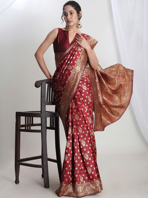 THREAD BOX Woven Design Zari Silk Blend Banarasi Saree