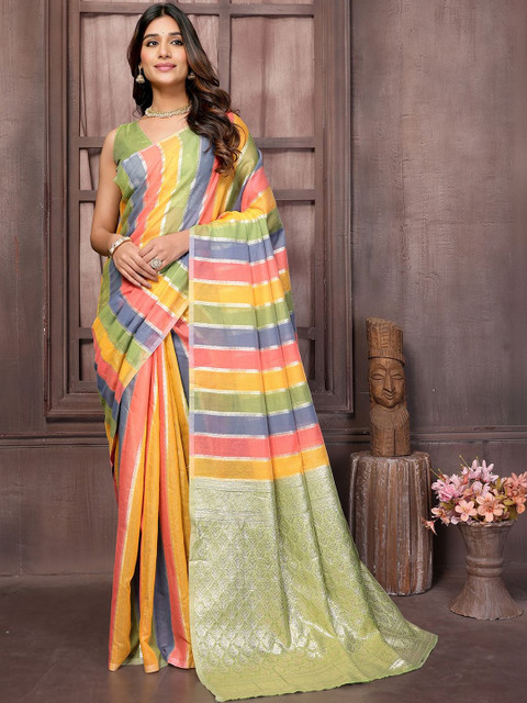 THREAD BOX Striped Zari Pure Cotton Saree