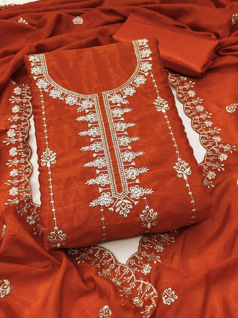 HMP Fashion Embroidered Art Silk Unstitched Dress Material