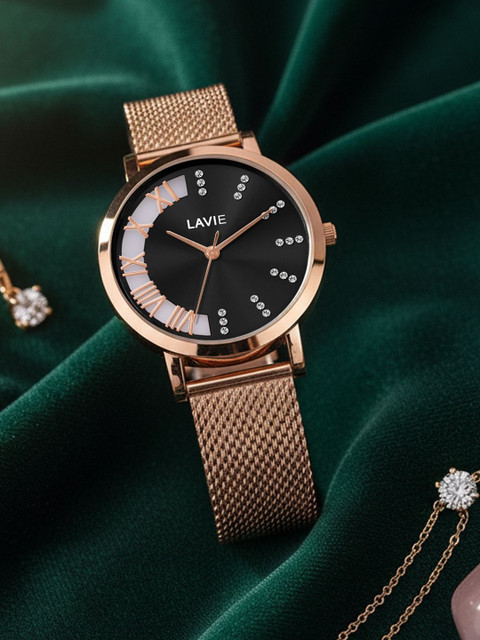 Lavie Women Embellished Dial & Bracelet Style Straps Analogue Watch LV-701-BK