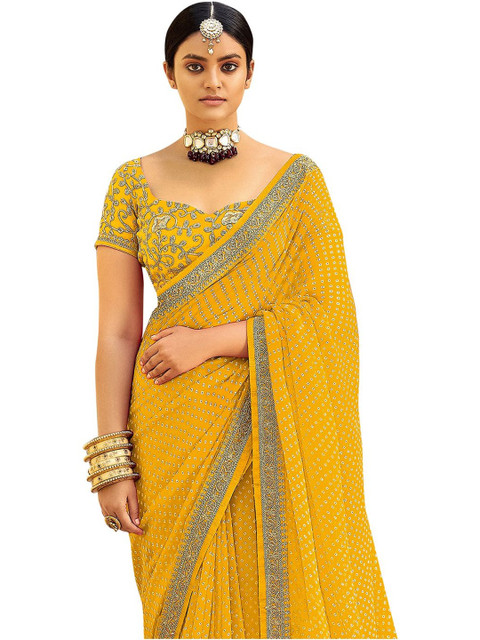 SANISA Embellished Zari Poly Georgette Heavy Work Bandhani Saree - Image 5