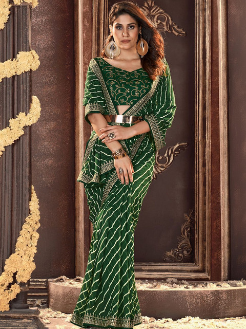 SANISA Leheriya Embroidered Poly Georgette Heavy Work Leheriya Saree