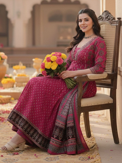 Aaghnya Women Ethnic Motifs Printed Panelled Kurta with Trousers & With Dupatta