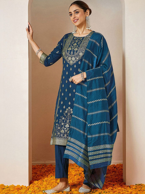 Janasya Women Ethnic Motifs Embroidered Regular Gotta Patti Kurta with Trousers & With Dupatta - Image 3