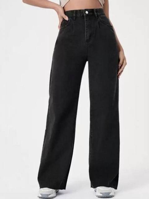 HERE&NOW Women Jean Wide Leg High-Rise Acid Wash Stretchable Jeans