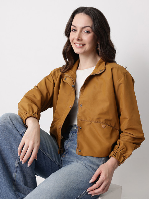 Mast & Harbour Mock Collar Paneled Relaxed Crop Jacket